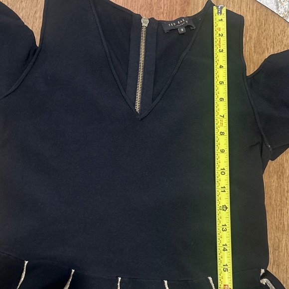 Ted Baker Wytney Black & Gold Cold Shoulder Skater Dress Size 3 - Picture 13 of 16